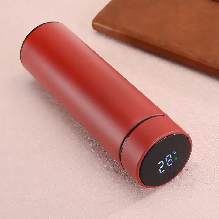 red smart bottle with temperature LED light
