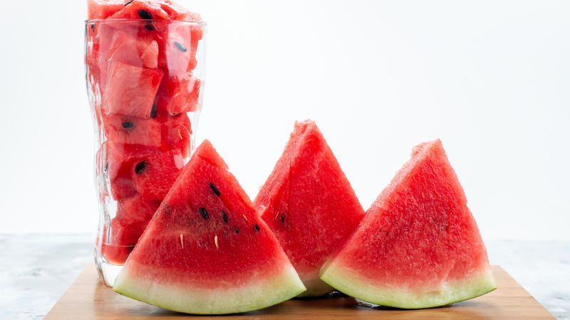 fresh sliced watermelon mellow and sweet on white