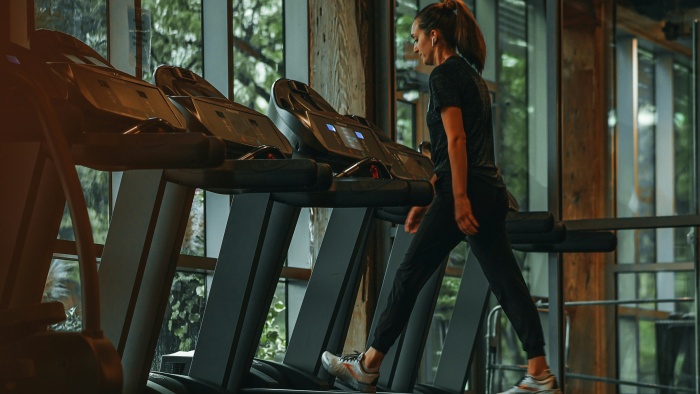 Walking briskly on a treadmill